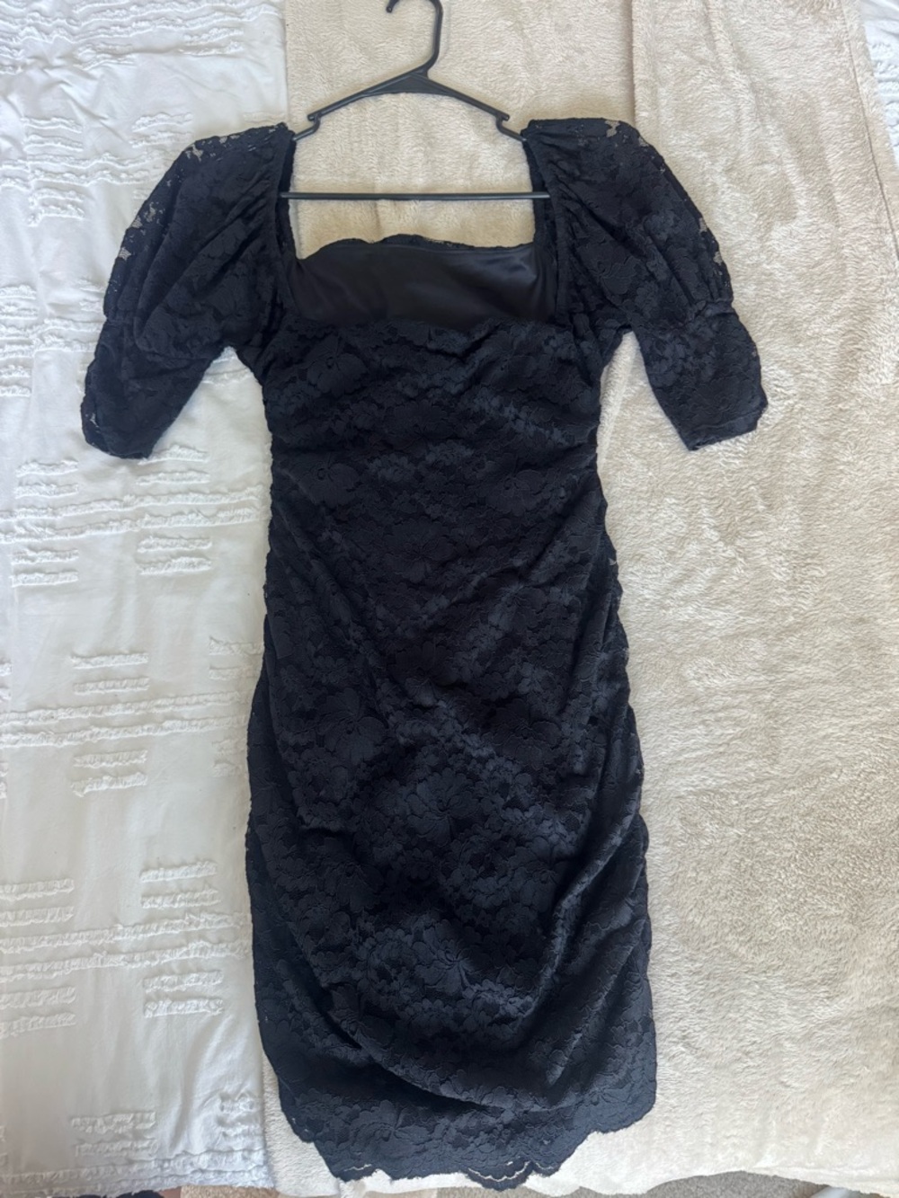 Express Black Lace Midi Dress with Puff Sleeves